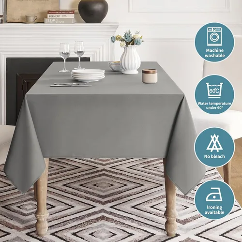 Vista 5 de Veblandy Mantel rectangular impermeable, a prueba de derrames, sin arrugas, mantel lavable, decoración de mesa de cocina, comedor, mantel de tela