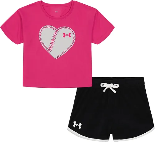 Vista 6 de Under Armour Conjunto de camiseta y pantalones cortos de manga corta de 2 piezas para niña Soft Fabric for Everyday Comfort, Breathable, Lightweight