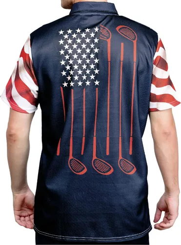 Vista 4 de HIVICHI Camisas de golf para hombre, polo para hombre, camiseta polo divertida patriótica con bandera estadounidense, camisas con vuelo, ajuste