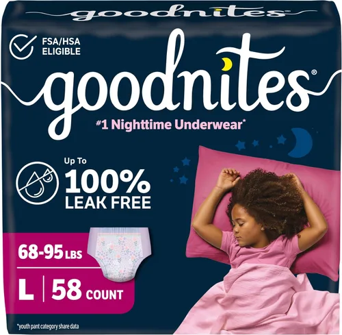 Vista 29 de Goodnites Ropa interior nocturna para niñas, talla extra pequeña (28-43 libras), 15 unidades, el embalaje puede variar