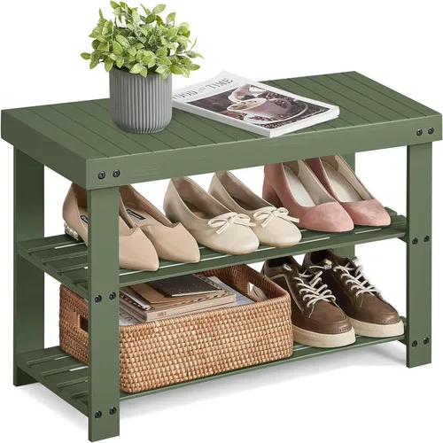 Vista 6 de SONGMICS Banco Estante para Zapatos, Organizador de Almacenamiento de Zapatos de Bambú de 3 Niveles, Banco de Entrada, Soporta Hasta 286 lb, 11.3 x