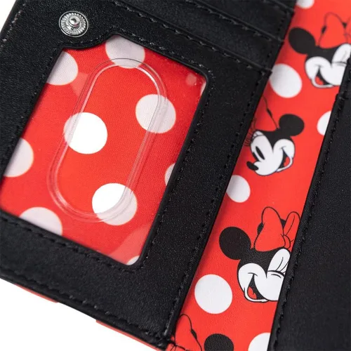 Vista 5 de Loungefly Cartera de Disney Minnie Mouse con lunares rojos con cremallera para mujer, Rojo -, Cartera con cremallera