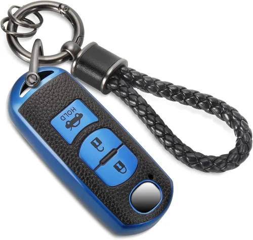 Vista 23 de para llavero de Cadillac con funda de TPU con superficie granulada y cuerda trenzada metálica, funda de llavero mejorada para 2020 en adelante CT4