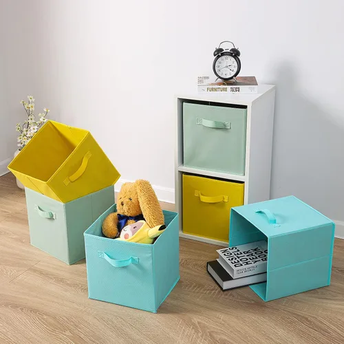 Vista 9 de Stero - Contenedores de tela para almacenamiento de 13x13x13 pulgadas, paquete de 6 cubos de almacenamiento de colores divertidos con asas, cestas