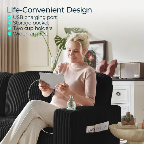 Vista 6 de LINSY HOME Sofá Cama Seccional Extraíble con Almacenamiento, Sofás Seccionales Modulares Extraíbles de Pana Suave para Sala de Estar, Sofá Cama