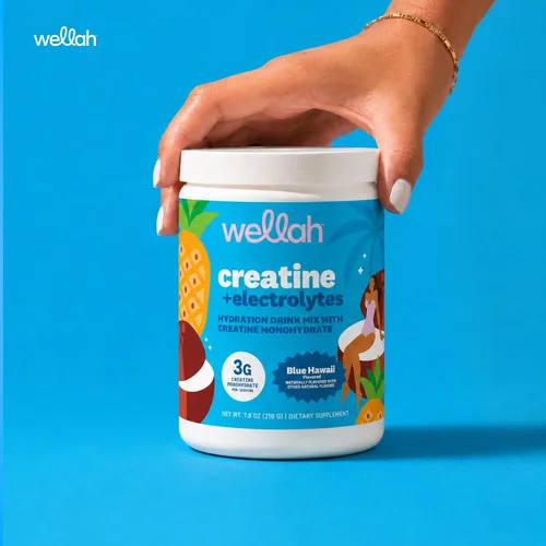 Vista 5 de Wellah Creatina + electrolitos en polvo (Blue Hawaii) 30 porciones - Mezcla de bebida de hidratación con 0.11 onzas de monohidrato de creatina