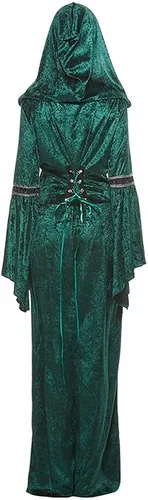 Vista 5 de EraSpooky Vestido de hechicera con capucha para mujer, disfraz de bruja medieval renacentista retro