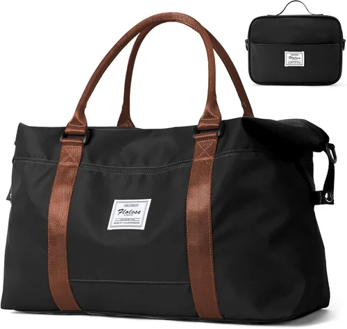 Vista 10 de Bolsas de lona de viaje, bolsa de fin de semana para mujer con bolsillo húmedo y bolsa de aseo personal, bolsa de viaje para gimnasio, Negro