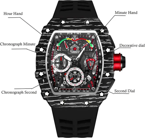 Vista 5 de Reloj de correa de goma para hombre, diseño deportivo cuadrado y luminoso, con cubierta desmontable, analógico y punk, con cronógrafo, mecanismo