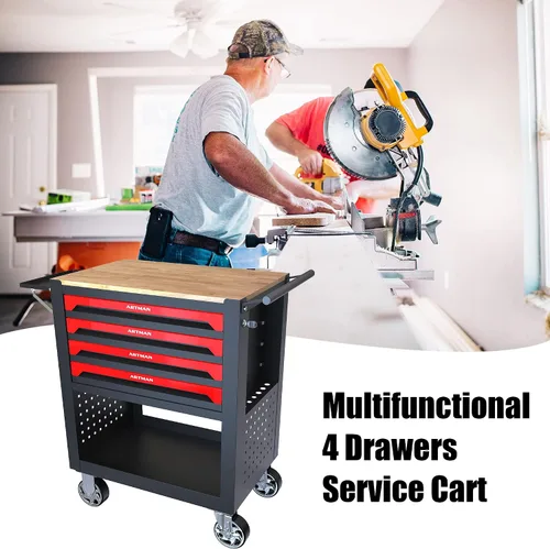 Vista 5 de FRANSOUL Carrito organizador de garaje con 4 cajones, armario de almacenamiento grande de alta capacidad y estante ajustable, para almacén, taller