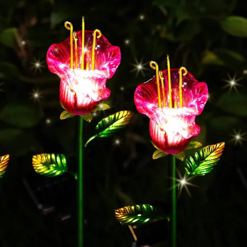 Vista 8 de VChymm Paquete de 2 flores decorativas solares, luces de lirio de vidrio amarillo impermeables, encendido/apagado automático para jardín, patio