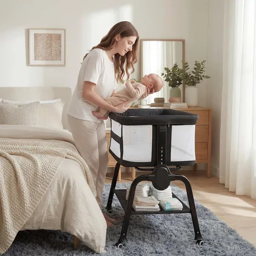 Vista 8 de Cowiewie Moisés de noche, moisés transpirable y colchón, ligero y portátil para dormir de noche (negro) 0-5 Months Baby Infant Up to 33 lb