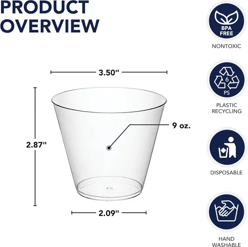 Vista 7 de Party Essentials Vasos desechables de 9 onzas para fiesta, vasos antiguos, vasos de cóctel, 20 unidades, plástico duro transparente