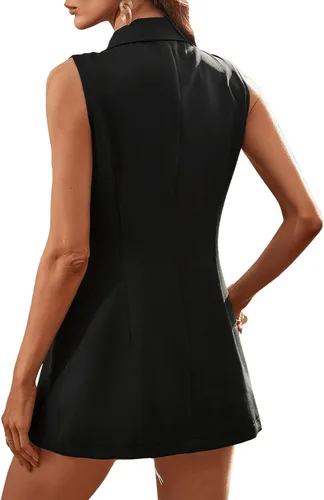 Vista 2 de Floerns Chaqueta tipo blazer sin mangas con cuello frontal y botones para mujer