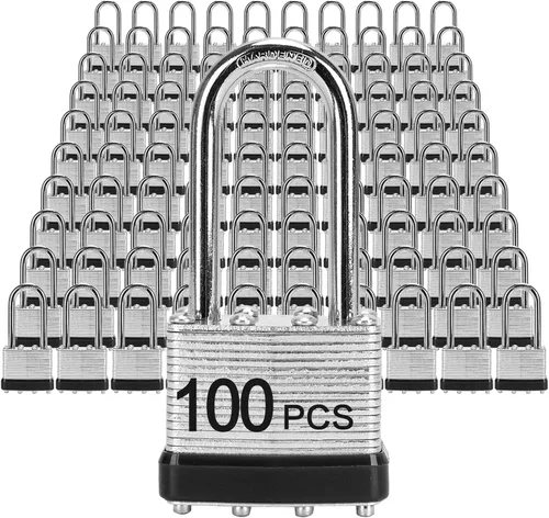 Vista 14 de Candados con la misma llave, LQYN 24 candados laminados con llave (1-9/16 pulgadas, 1.575 in), cerraduras con llave igual, grillete largo