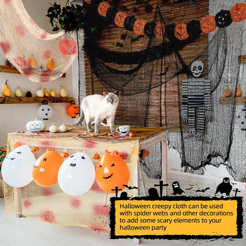 Vista 5 de Xgunion Tela espeluznante de Halloween, 6 piezas de 30 x 72 pulgadas, tela de gasa espeluznante y espeluznante para Halloween, decoración de 2