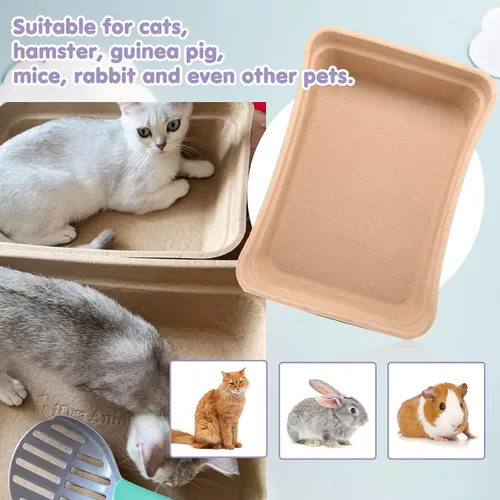 Vista 3 de Zopeal Paquete de 8 cajas de arena desechables para gatos, 16.7 x 12.8 x 4.1 pulgadas, bandeja de arena grande de papel para mascotas, caja