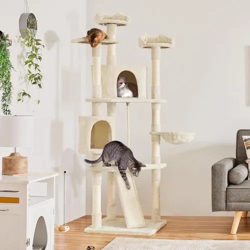 Vista 9 de Yaheetech Árboles para Gatos de Múltiples Niveles Torres para Gatos 79 pulgadas Árbol para Gatos de Interior con Postes Rascadores Cubiertos de Beige