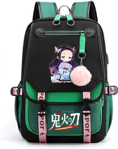 Vista 18 de Mochila de anime para niñas con puerto de carga USB 20L, mochila escolar para adolescentes, mochila grande para computadora portátil para viajes uso