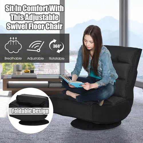 Vista 4 de FANTASK Silla de suelo giratoria de 360 grados, sofá plegable con 5 posiciones ajustables y respaldo, silla de descanso perezosa para relajarse Negro