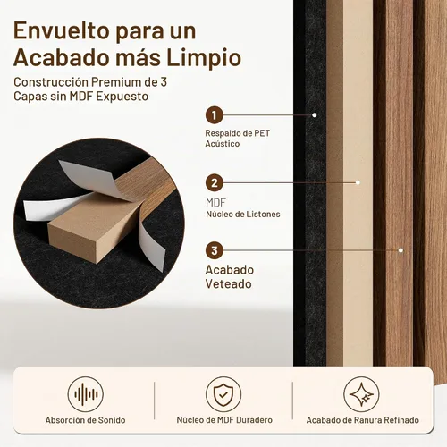 Vista 5 de Amsleekey Paquete de 4 paneles de pared de listones de madera acústica de Teca