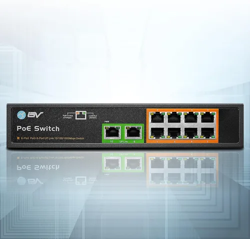 Vista 2 de BV -Tech 8 puertos Gigabit PoE+ con 2 Enthernet Uplink, 130W, 802.3af/at POE-SW802G