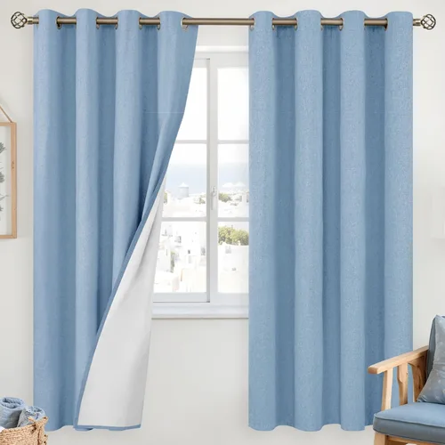 Vista 198 de YoungsTex - Cortinas 100% opacas para dormitorio, con aislamiento térmico y ojales, cortinas oscuras negras con capa pesada para ventana de sala
