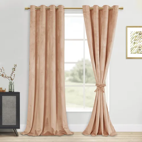 Vista 62 de DWCN - Juego de 2 paneles de cortina de terciopelo con ojales negros, tratamiento de ventanas con aislamiento térmico, apilables, decoración moderna