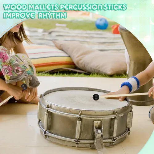 Vista 6 de Boao 6 piezas de mazo de goma de percusión xilófono de palitos de glockenspiel, palitos de tambor con mango de madera, mazo de goma, kit