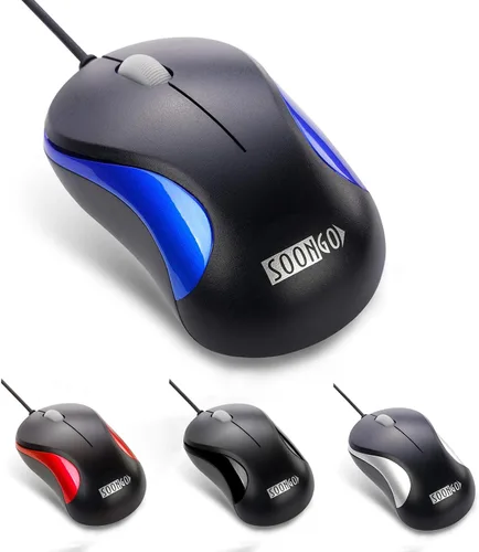 Vista 8 de SOONGO - Mouse USB para computadora, 2 unidades, ergonómico, óptico, con cable, para oficina y hogar, compatible con computadora, laptop, PC
