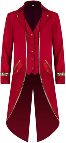 Vista 20 de Chaqueta larga estilo steampunk gótico medieval vintage para hombre, estilo victoriano, con botones, abrigo de golondrina, uniforme Azul