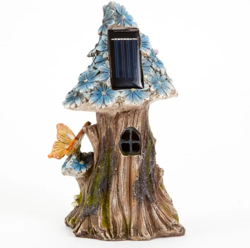 Vista 5 de Bits and Pieces - Casa de hadas de mariposas solares y margaritas azules - Decoración única de césped y jardín