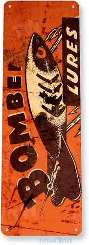 Vista 3 de Tinworld Señal de estaño: Bomber señuelos retro rústico pesca cebo aparejos Marina Metal Decor B601
