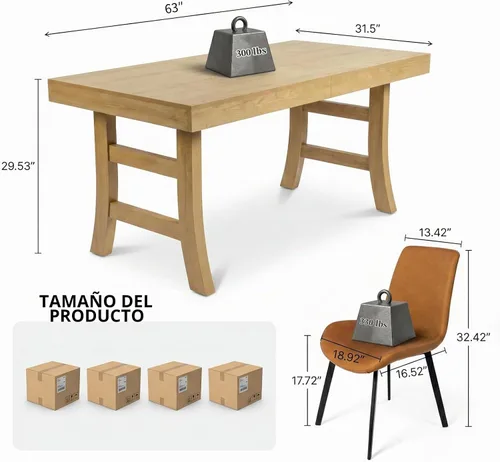 Vista 5 de HIPIHOM Juego de mesa de comedor de 7 piezas para 6, mesa de comedor rectangular de 63 pulgadas con 6 sillas tapizadas de piel sintética, moderno