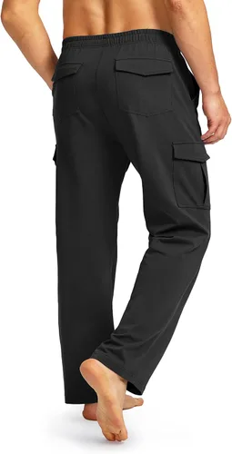 Vista 3 de Pudolla Pantalones deportivos de algodón para hombre con bolsillos tipo cargo, parte inferior abierta, pantalones de yoga para hombre, pantalones