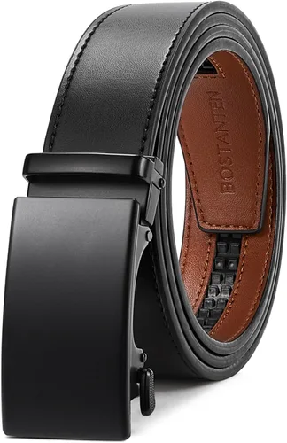 Vista 24 de BOSTANTEN Cinturón de cuero con trinquete para hombre, para atuendos formales e informales con hebilla ajustable, se ajusta a la medida. 001- Negro