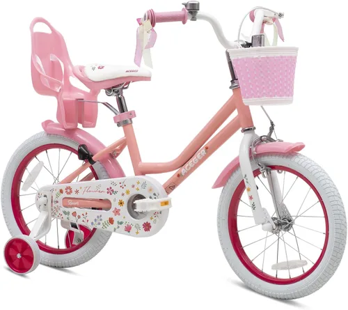 Vista 9 de ACEGER Girls Bike with Basket for Ages 2-12 Years Old Kids, 12 14 16 18 Inch with Training Wheels，Princess Style with Streamers, Handbrake & Coaster