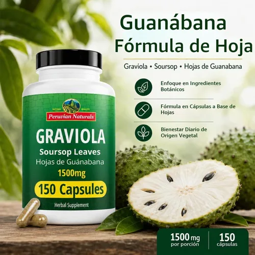 Vista 2 de Peruvian Naturals Graviola - Cápsulas de guanábana, 150 unidades, 1500 mg
