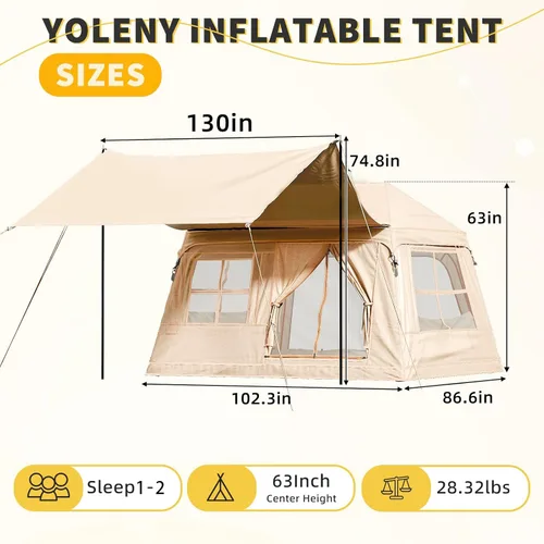 Vista 2 de YOLENY Inflatable Camping Tent for 4-6 Person, Easy Setup Portable Water-Resistant Cabin Tent with Mesh Windows & Pumps