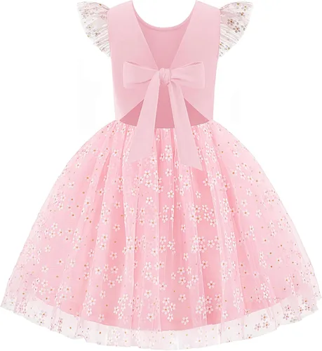 Vista 18 de Arshiner Vestido tutú de verano para niñas pequeñas, de tul sin espalda, para fiesta, cumpleaños, vestidos de algodón, 2-6 años