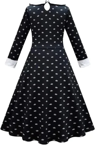 Vista 4 de LAXPOR Disfraz familiar de Wednesday Addams para niños, cosplay, Halloween, vestido floral gótico negro para niñas