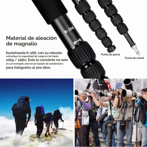 Vista 4 de Koolehaoda Monopod de cámara de 61", aluminio 6-Sección portátil de viaje Negro
