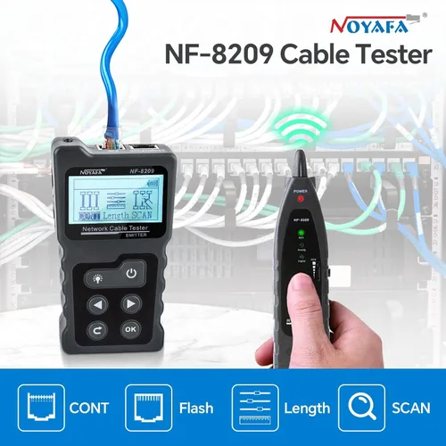 Vista 6 de NOYAFA NF-8209 Probador de cables de red, probador de cable Ethernet con POE y NCV para trazador de cables CAT5/CAT6, prueba de longitud, kit