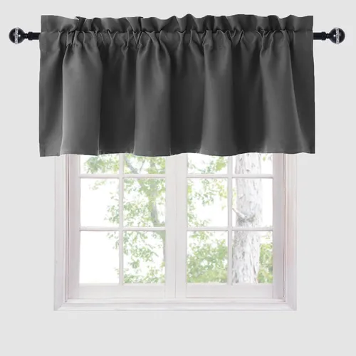 Vista 28 de Hiasan Cortinas opacas con cenefa para oscurecimiento sólido de habitación, cenefas con bolsillo para barra, para ventanas, 42 x 12 pulgadas