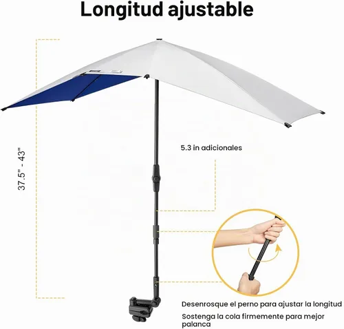 Vista 4 de G4Free Paraguas doble para 2 personas con abrazadera ajustable UPF 50+ Azul