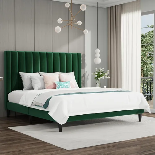 Vista 17 de SHA CERLIN Marco de cama individual con plataforma tapizada de terciopelo con cabecero, soporte de listones de madera resistente, base de colchón