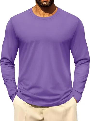 Vista 11 de Cotrasen - Camisetas básicas de manga larga para hombre, de algodón, con cuello redondo, transpirables, suaves y casuales