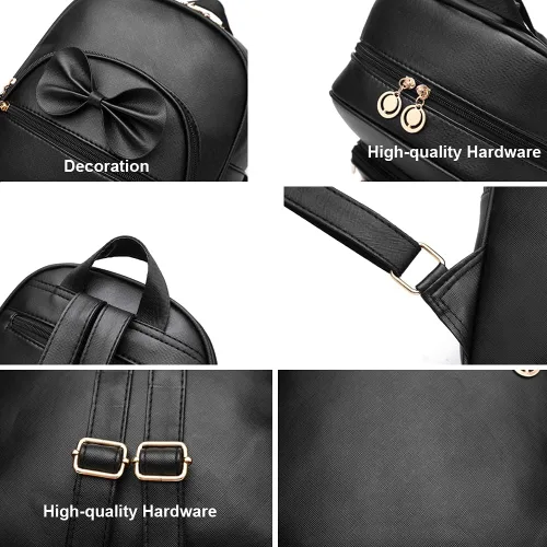 Vista 6 de Linda mini mochila de cuero a la moda para niñas y mujeres, Rosa-grande, M, Mochilas Daypack