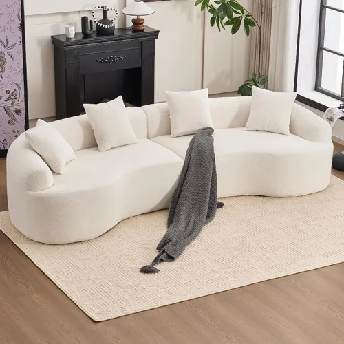 Vista 14 de Sofá modular curvado de 110 pulgadas para sala de estar, moderno sofá modular de felpa de felpa de gran tamaño con asiento profundo comprimido sin