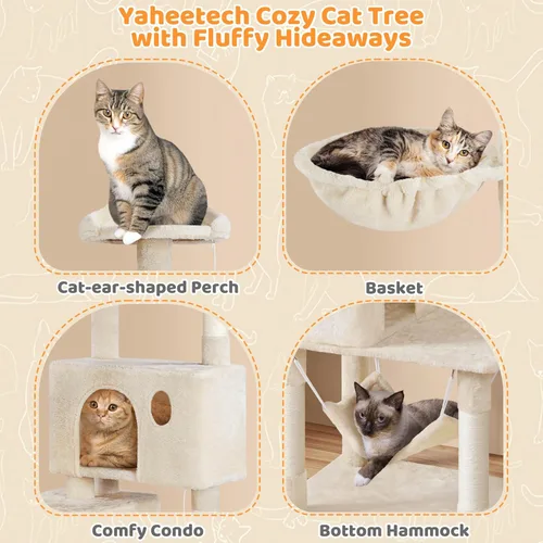 Vista 4 de Yaheetech - Árbol para gatos grandes de 64.5 pulgadas con 2 condominios, 2 perchas